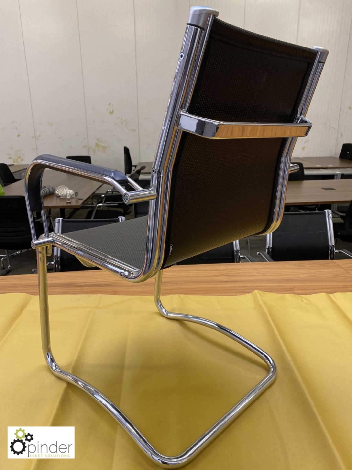 Set 4 Sitland chrome framed cantilever Meeting Chairs, leather effect mesh - Image 3 of 5