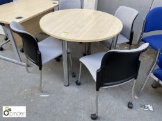 Light oak circular Meeting Table, 1000mm diameter with 4 Elite upholstered meeting chairs, grey