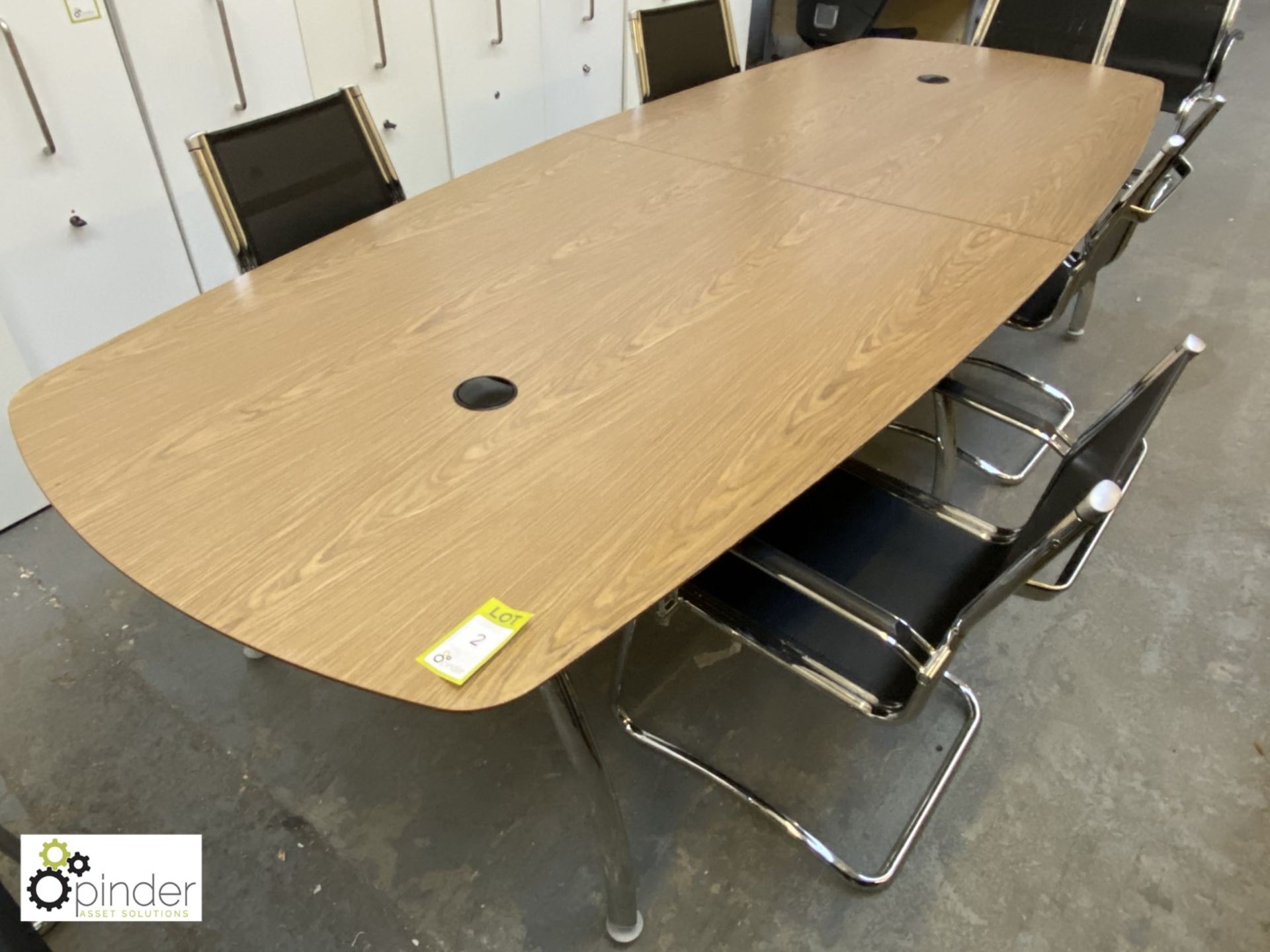 Oak effect 2-section Boardroom Table, 3000mm x 1200mm, with 3 sets chrome legs - Image 3 of 5