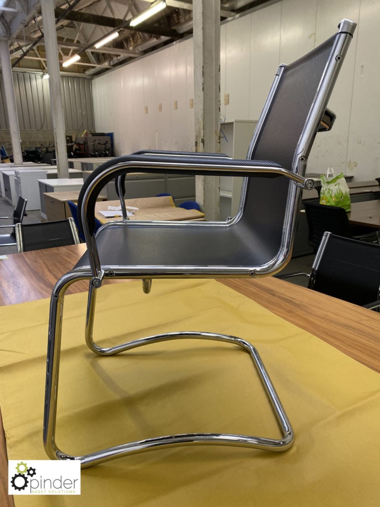 Set 4 Sitland chrome framed cantilever Meeting Chairs, leather effect mesh - Image 2 of 5