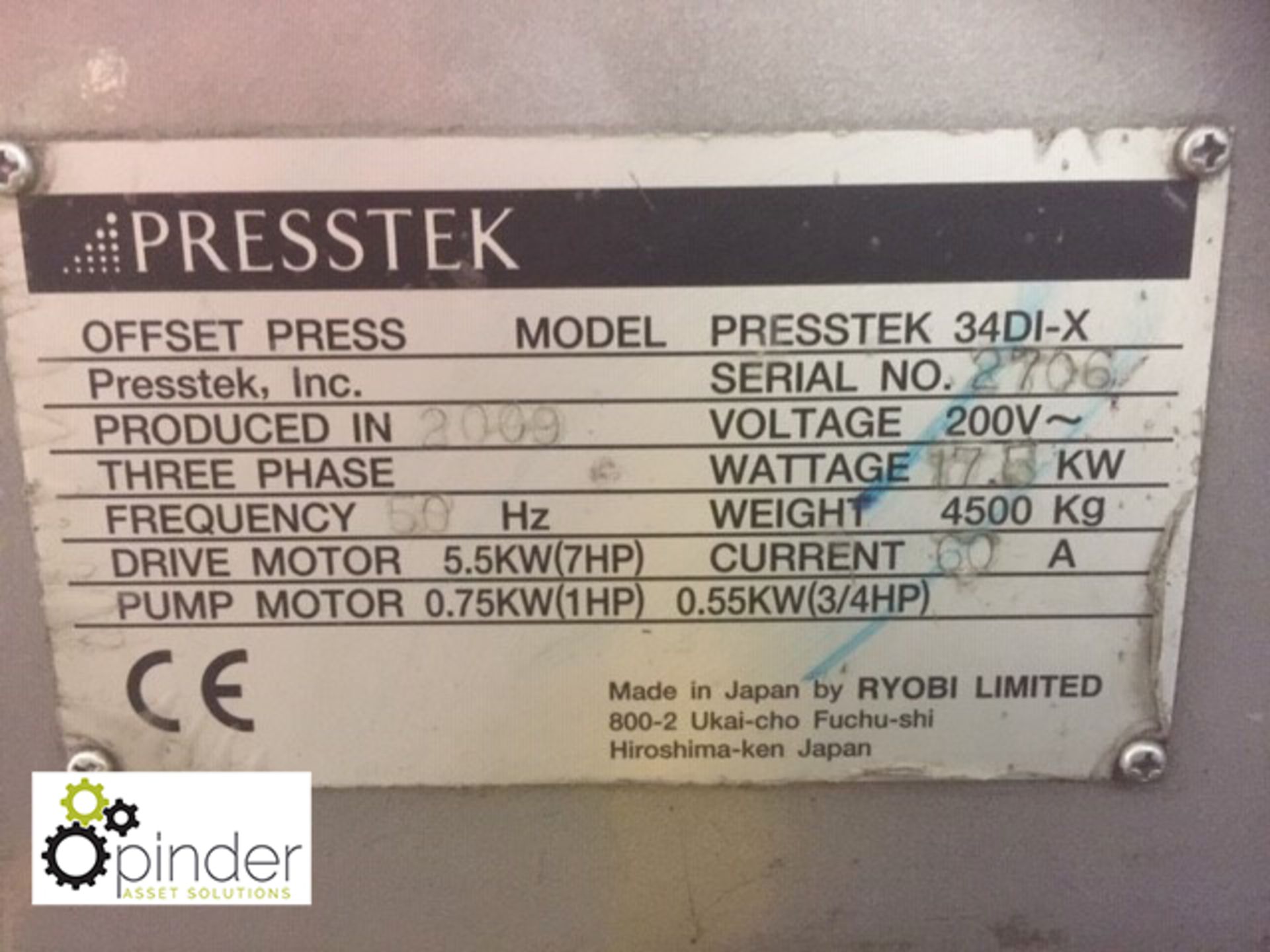 Presstek 34DI-X 4-colour Digital Press, max sheet size 340mm x 460mm, 7000 sheets per hour, year - Image 4 of 7