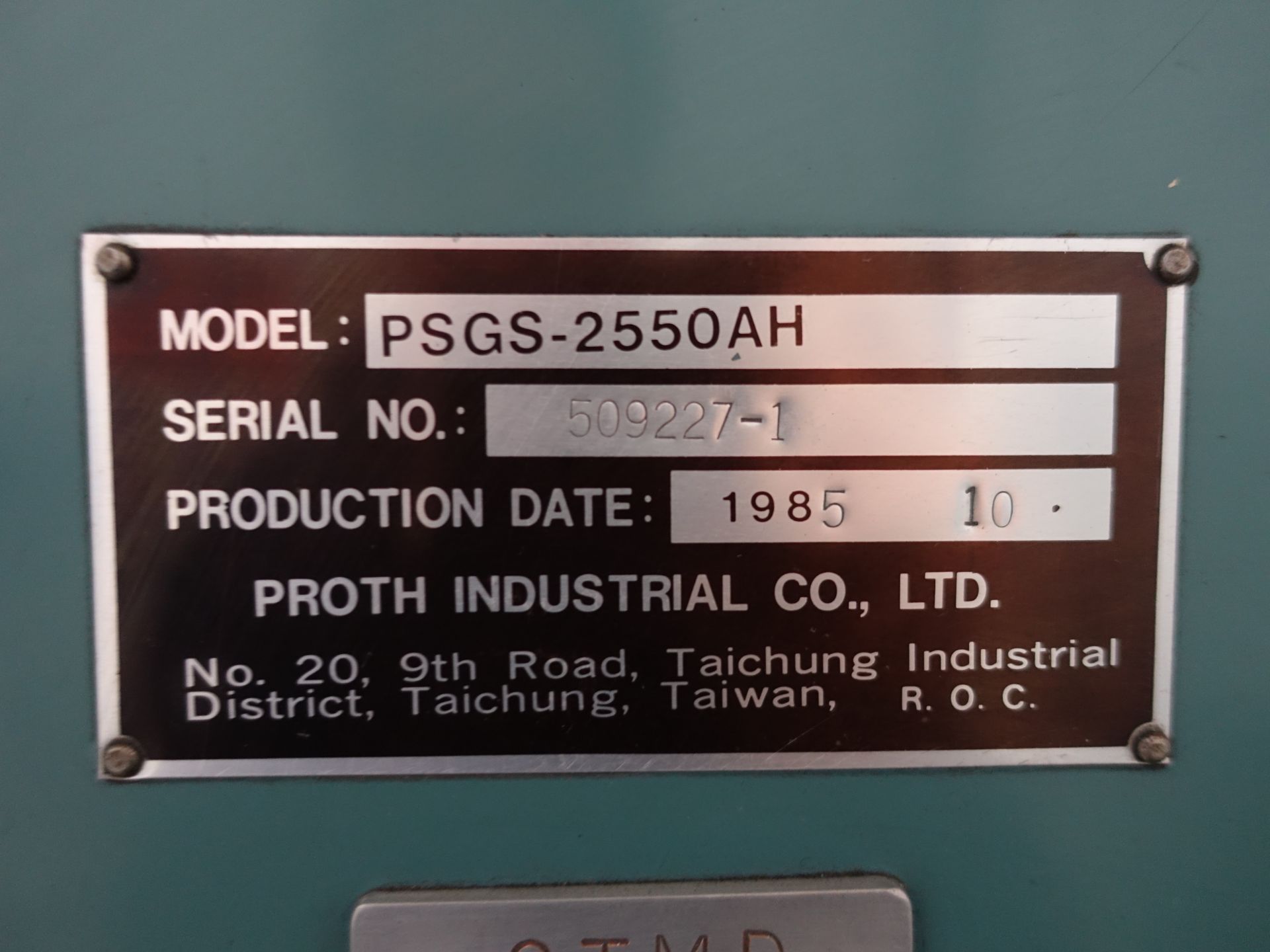 PROTH, PSGSPROTH, PSGS-2550AH, 25" X 50", SURFACE GRINDER, S/N 509227-1-2550AH, 25" X 50", SURFACE - Image 3 of 3