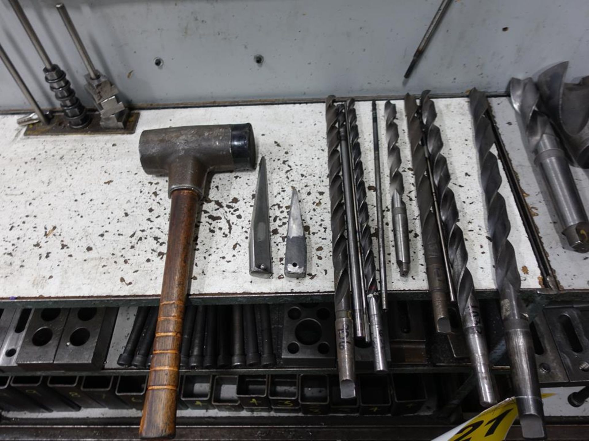 LOT OF RADIAL ARM DRILL TOOLING, DRILLS, END MILLS, HOLD DOWNS, ETC. - Image 5 of 9