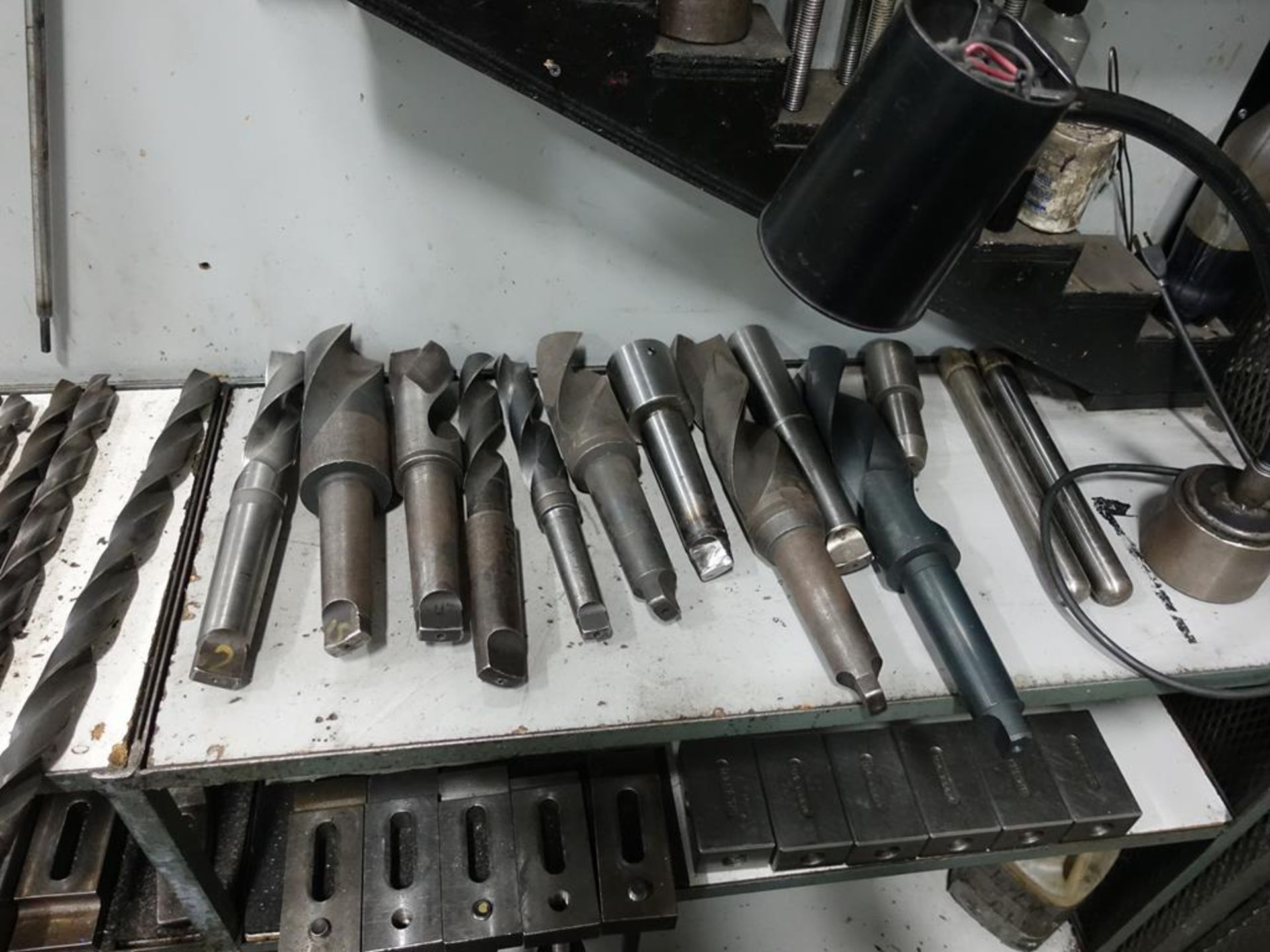 LOT OF RADIAL ARM DRILL TOOLING, DRILLS, END MILLS, HOLD DOWNS, ETC. - Image 6 of 9