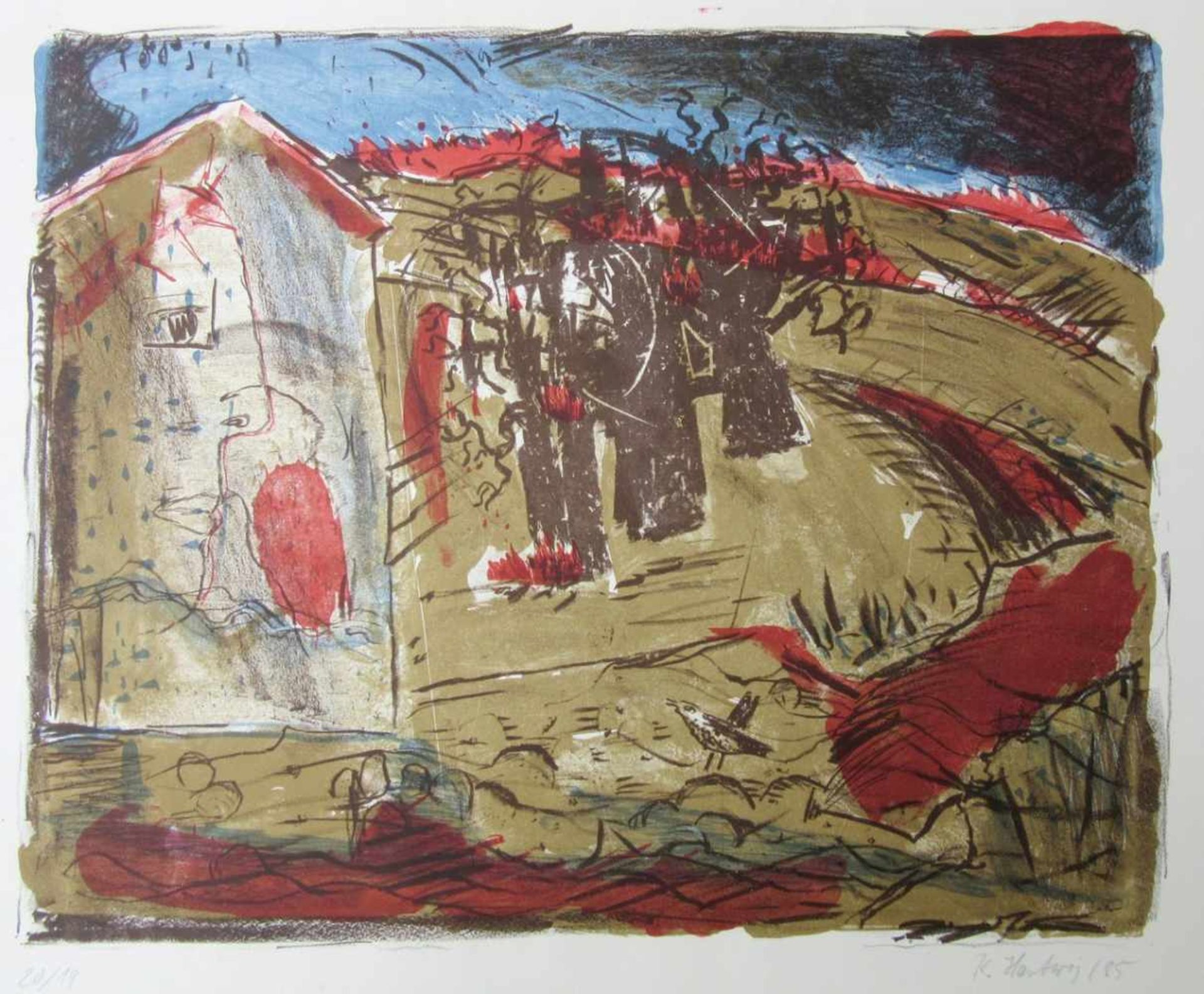 Hartwig, Karl (1938 Berlin – 1988 Berlin) „Landschaft“Farblithografie, unten rechts signiert und