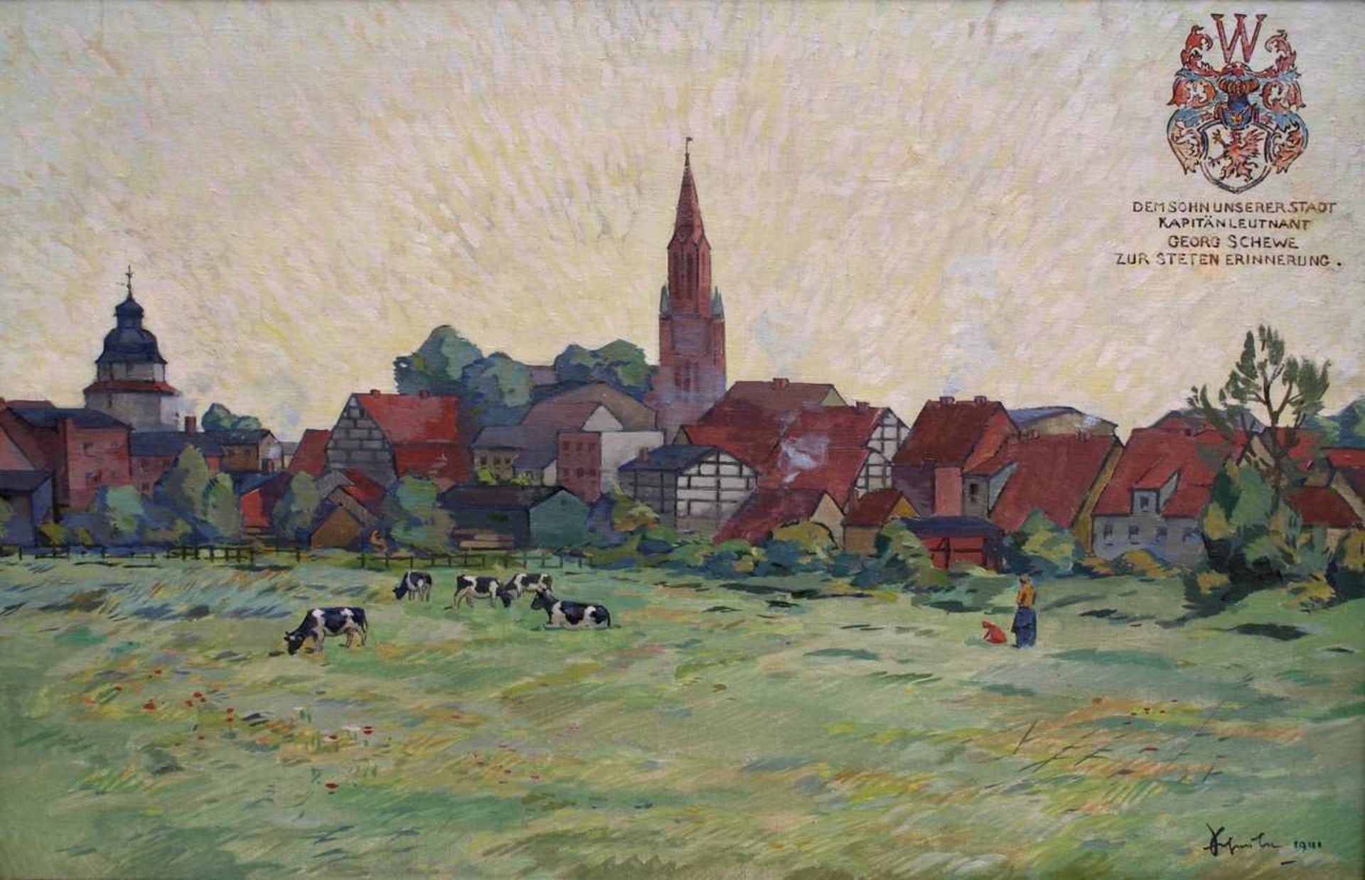 Scheele, Hugo (1881 Arnsberg – 1960 Zempin/Usedom)„Blick auf Ueckermünde in Pommern“Öl auf Leinwand,