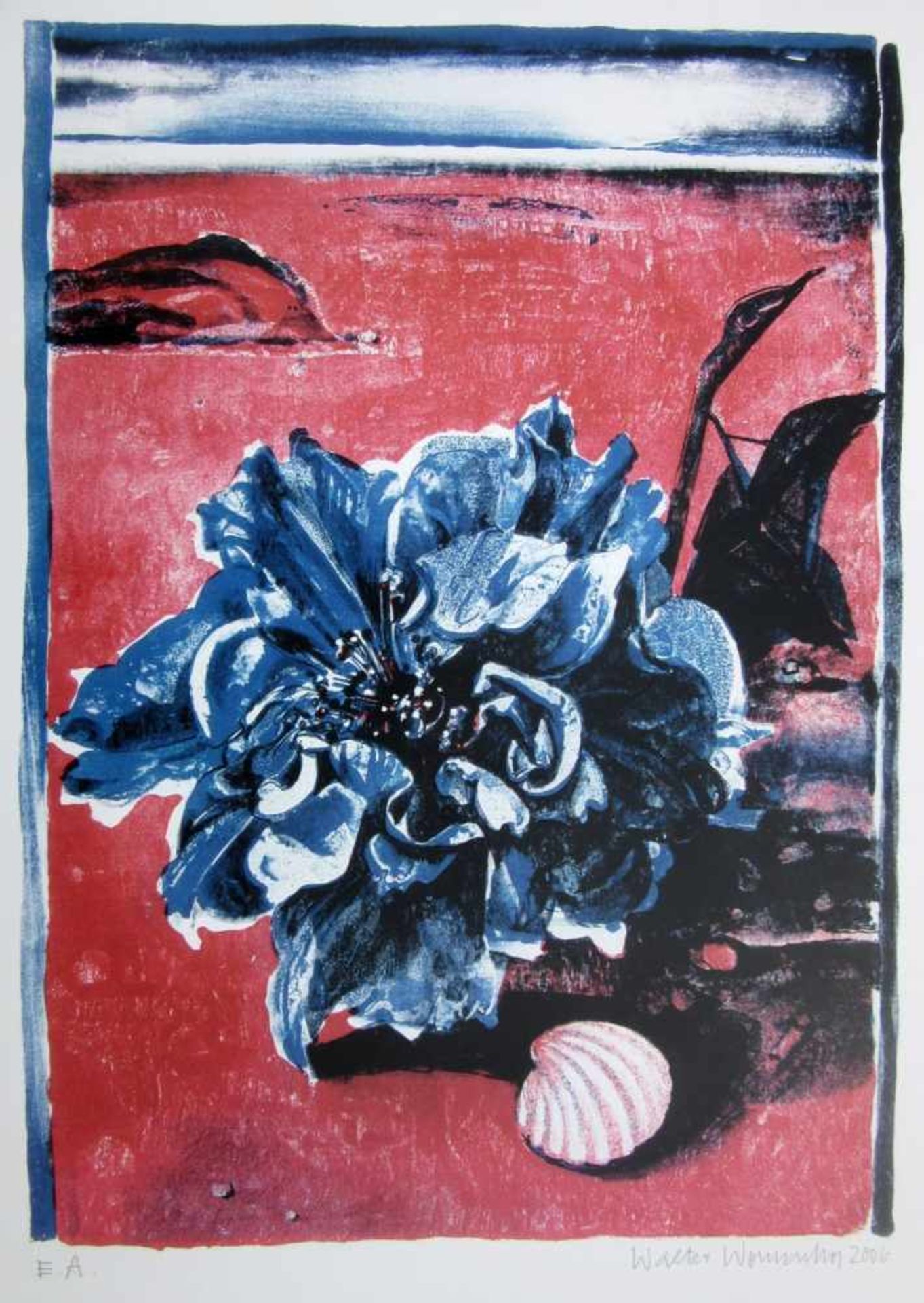 Womacka, Walter (1925 Obergeorgenthal /Böhmen - 2010 in Berlin)„Blaue Rose“Serigrafie, unten