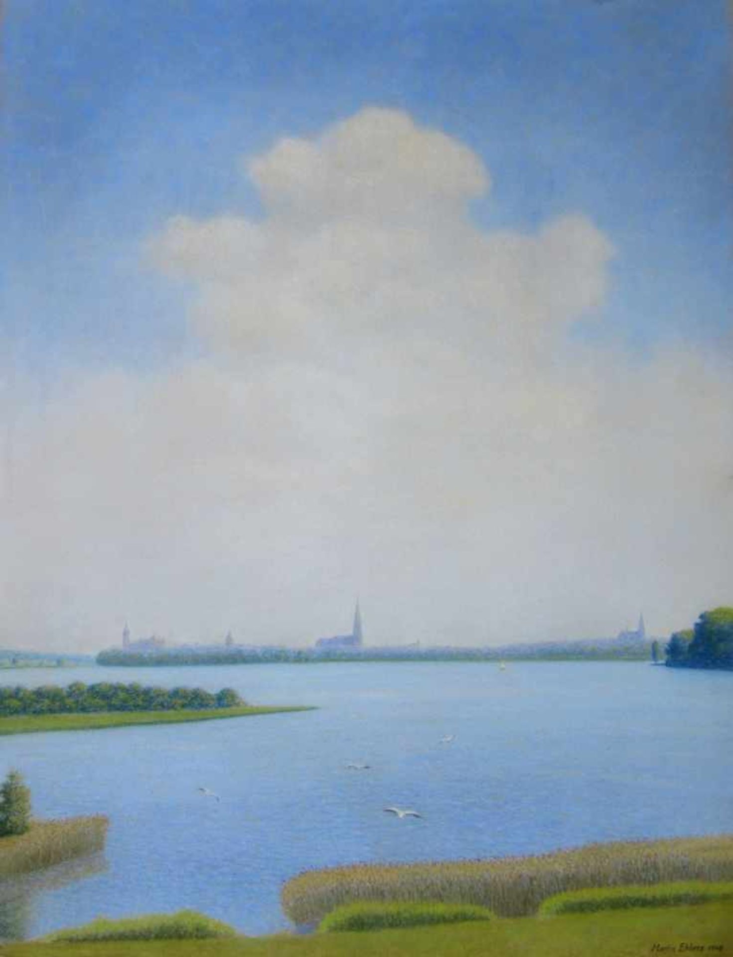 Ehlers, Martin (Schweriner Maler um 1940) „Blick auf Schwerin vom Außenziegelsee“Pastell auf starker