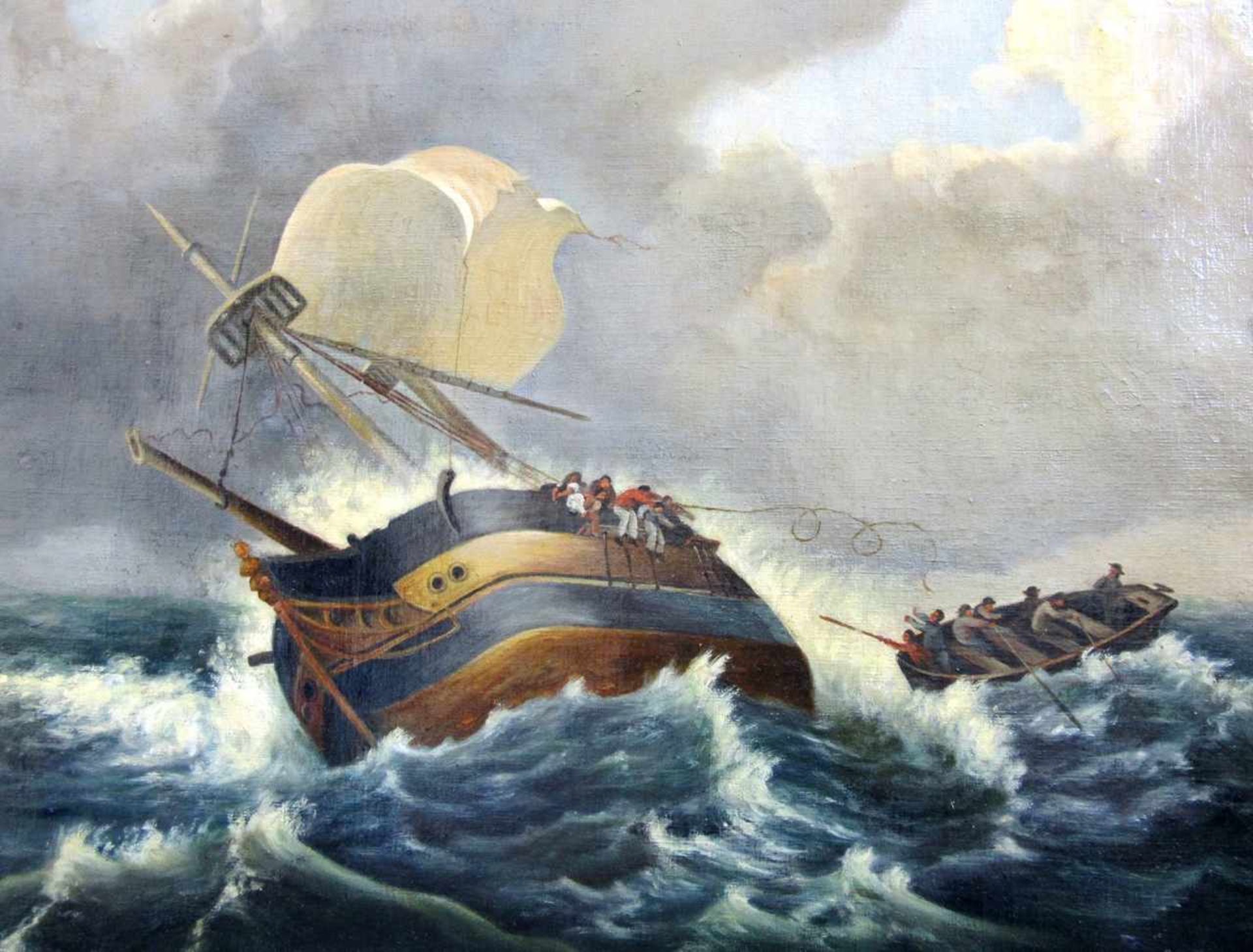 Hahn, L. (deutscher Marinemaler des 19. Jahrhunderts) „Seenotrettung“Öl auf Leinwand, unten rechts - Bild 2 aus 4