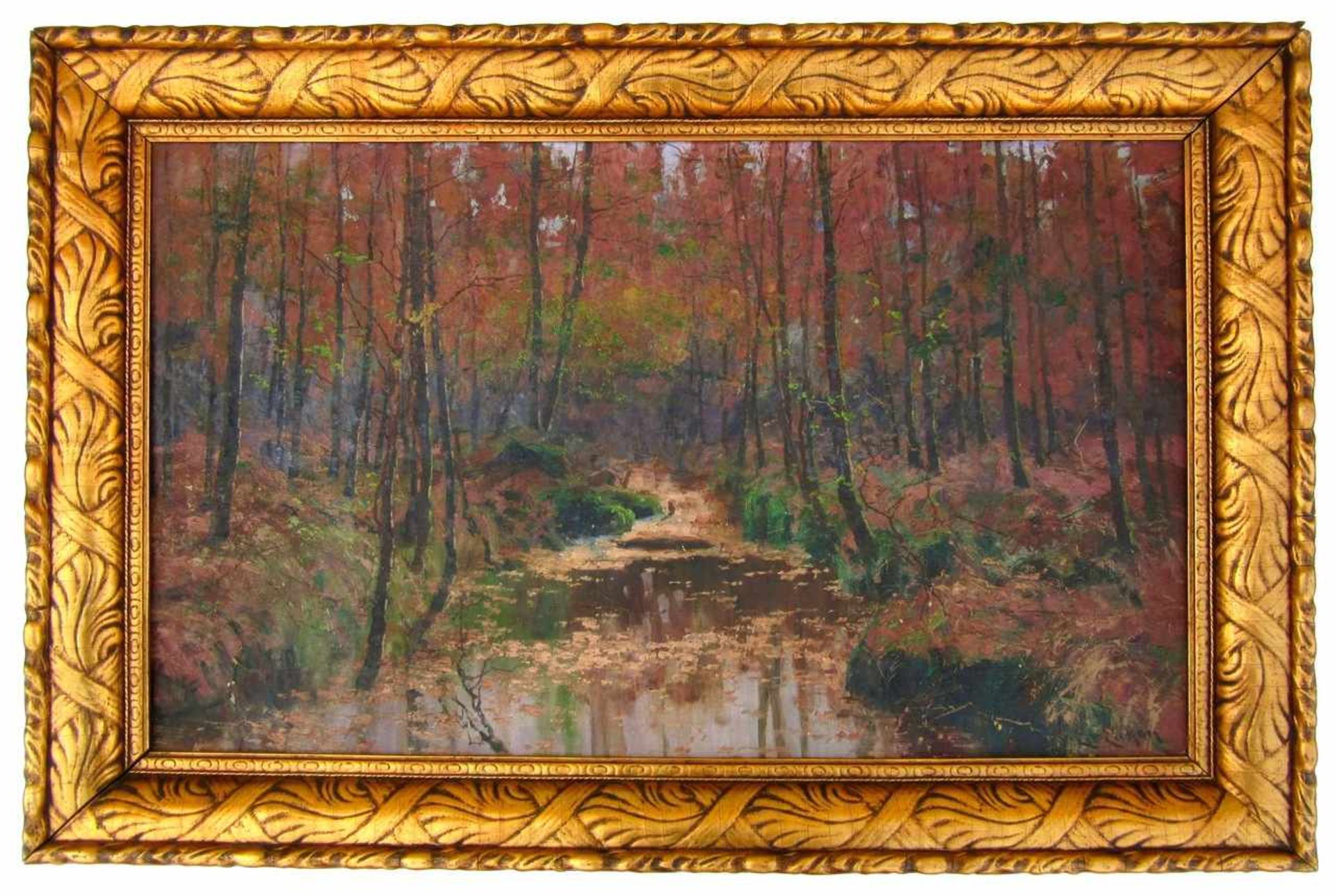 Eicken, Elisabeth von (1862 Mühlheim – 1940 Michenheim b. Potsdam) „Darsswald“Öl auf Leinwand, unten - Bild 3 aus 4