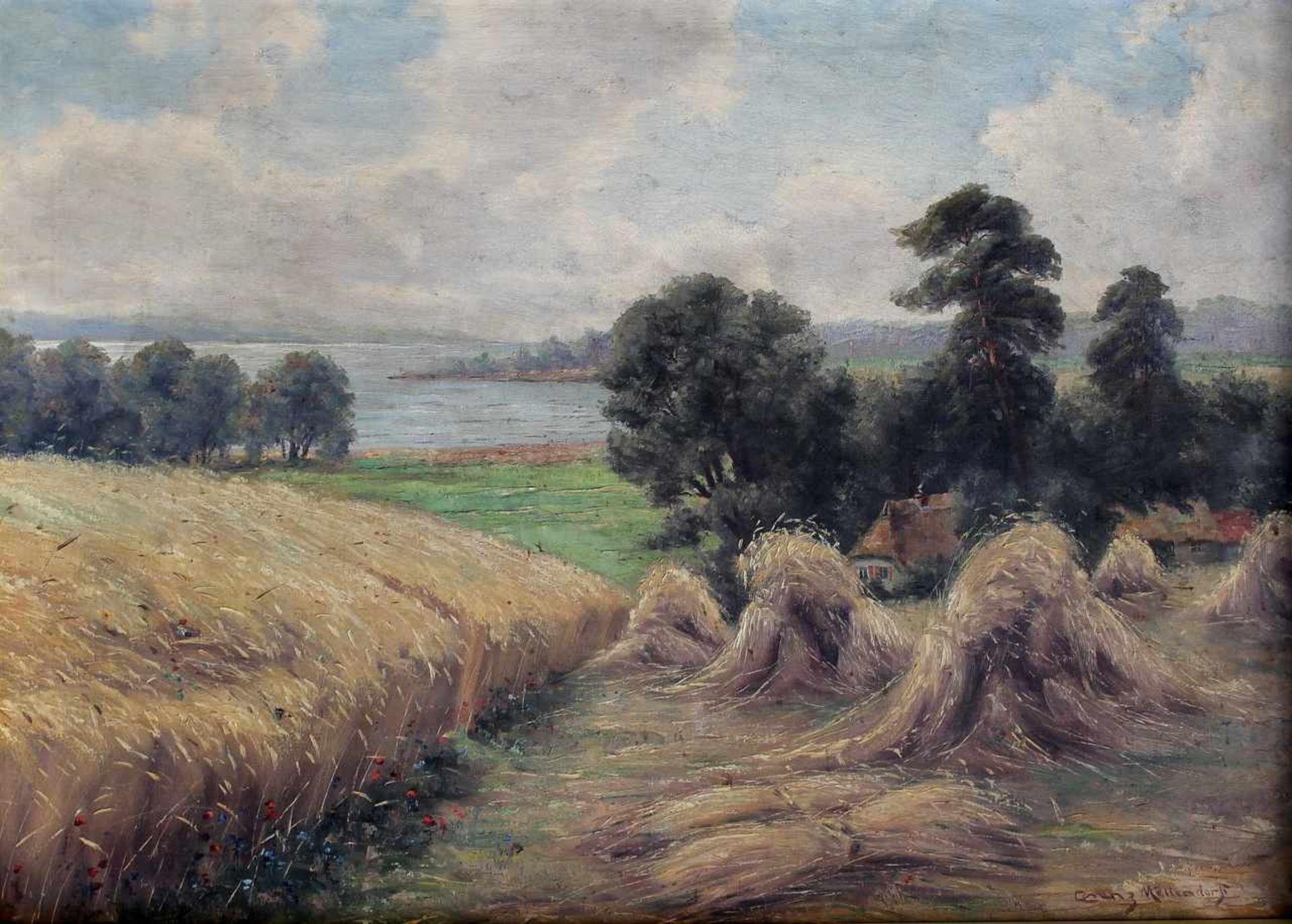 Lorenz-Möllendorf (deutscher Maler um 1930)„Sommertag am Jasmunder Bodden“Öl auf Leinwand, unten