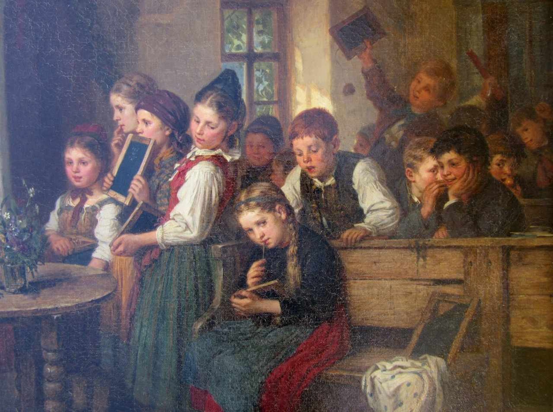 Oehmichen, Hugo (1843 Borsdorf bei Leipzig - 1932 Düsseldorf)"Der Herr Schulrat in der Dorfschule"Öl - Bild 2 aus 7