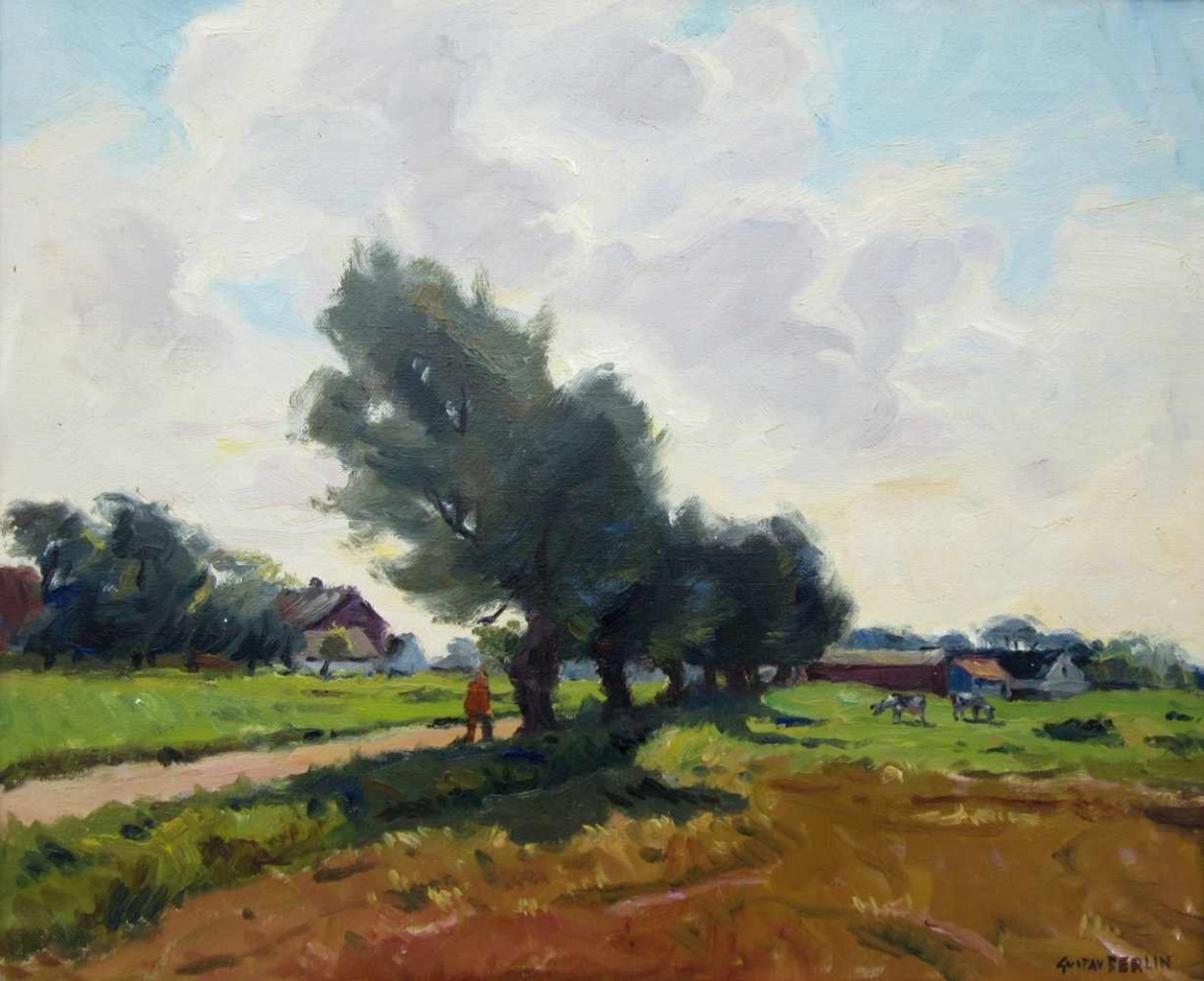 Berlin, Gustav (1905 Södra Sandby – 1988 ?) „Südschwedische Landschaft”Öl auf Leinwand, unten rechts