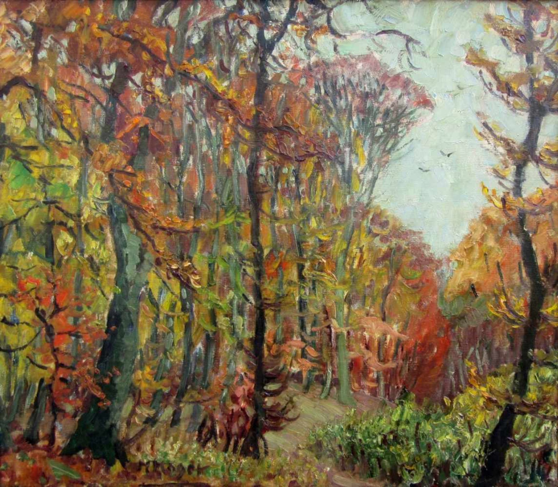 Hager, Marie (1872 Penzlin – 1947 Burg Stargard) „Herbst“Öl auf Leinwand, unten links signiert, ohne