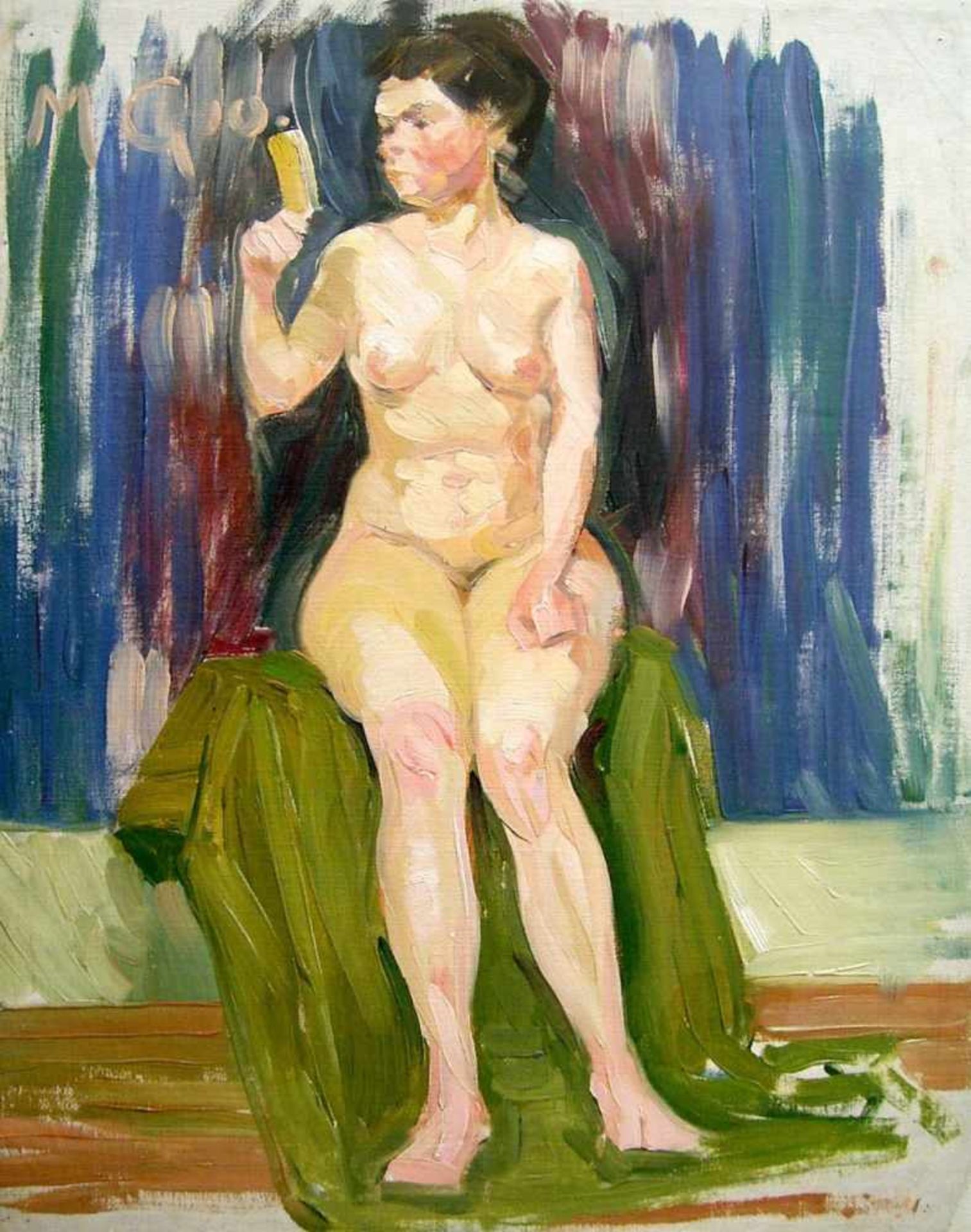 Kliefert-Gießen, Mathilde (1887 Pries bei Kiel – 1978 Stralsund)"Weiblicher Akt mit Spiegel"Öl auf