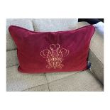 Cushion Burgundy Velvet with Crest Ich Dien 56 x 36cm