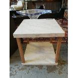 Valencia Square Side Table White Marble & Rustic Wood 50 x 50cm