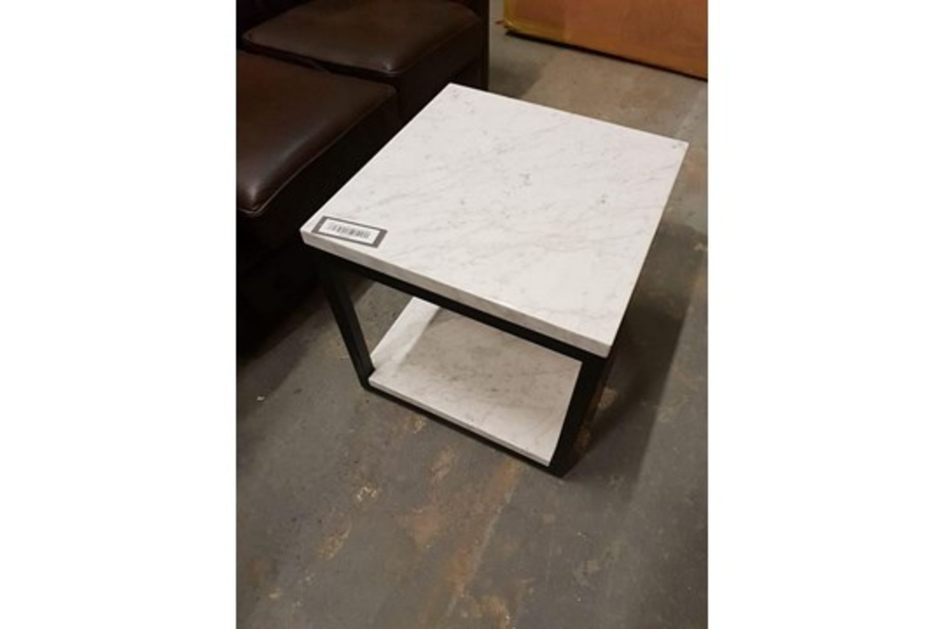 Horizon Marble Side Table White Honed Marble And Matt Black 50 X 50cm