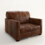 Viscount William Armchair Natural Wash Choco Leather Its Strong, Rectilinear Shape Is Softened