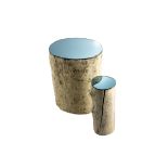 Bleu Nature IPUK Side Table Drift Wood And Glass Plate Set 55 X 30cm