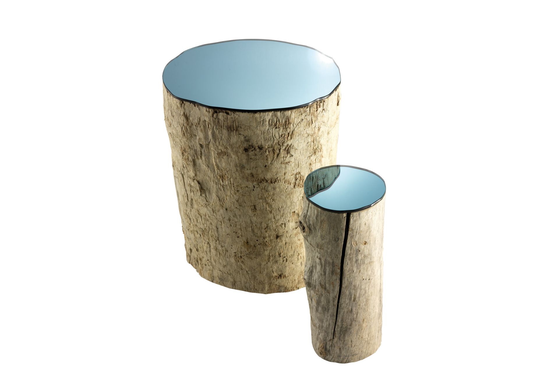 Bleu Nature IPUK Side Table Drift Wood And Glass Plate Set 55 X 30cm