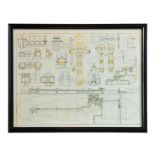 Graphics Boat Blueprint Hull Wall Art Black Wood Frame 130 X 30 X 102cm