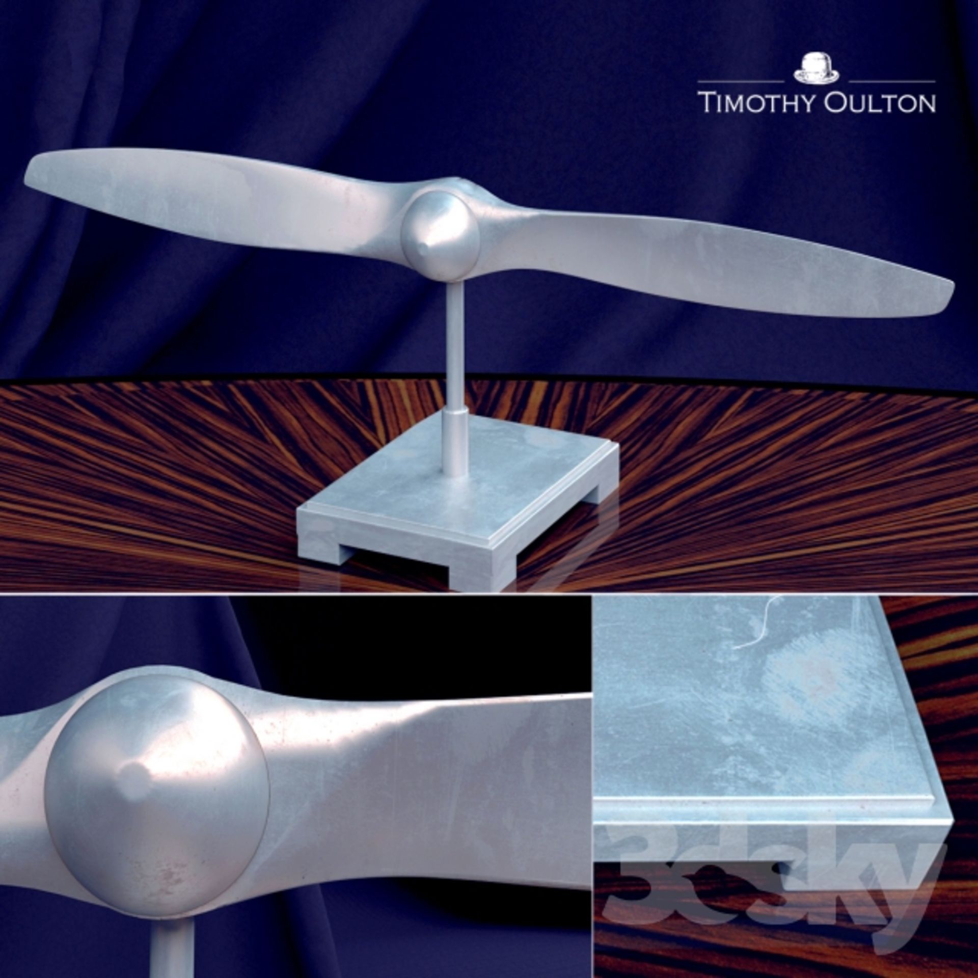 Flying Objet Art Horizontal Propeller Crafted From Smooth Aluminium And Polished By Hand. 80 x 14