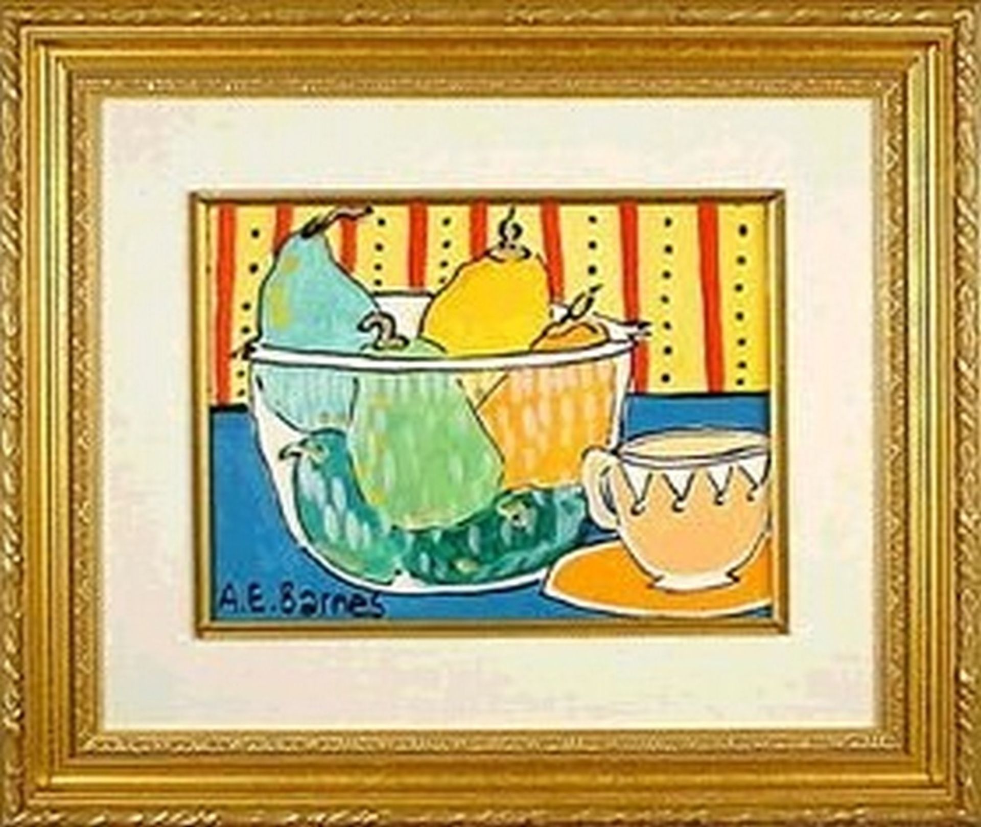 Artwork Fruit and ; Cup A. E. Barnes  Acrylic Mounted and Framed 51 x 44cm