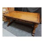 Griffin Library Table 100 Year Distressed Double Sided Library Desk With Aged Gilt Accents Planked