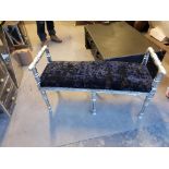 Hall Seat Black velvet effect seat on a silver painted frame Upholstered Bench is a striking