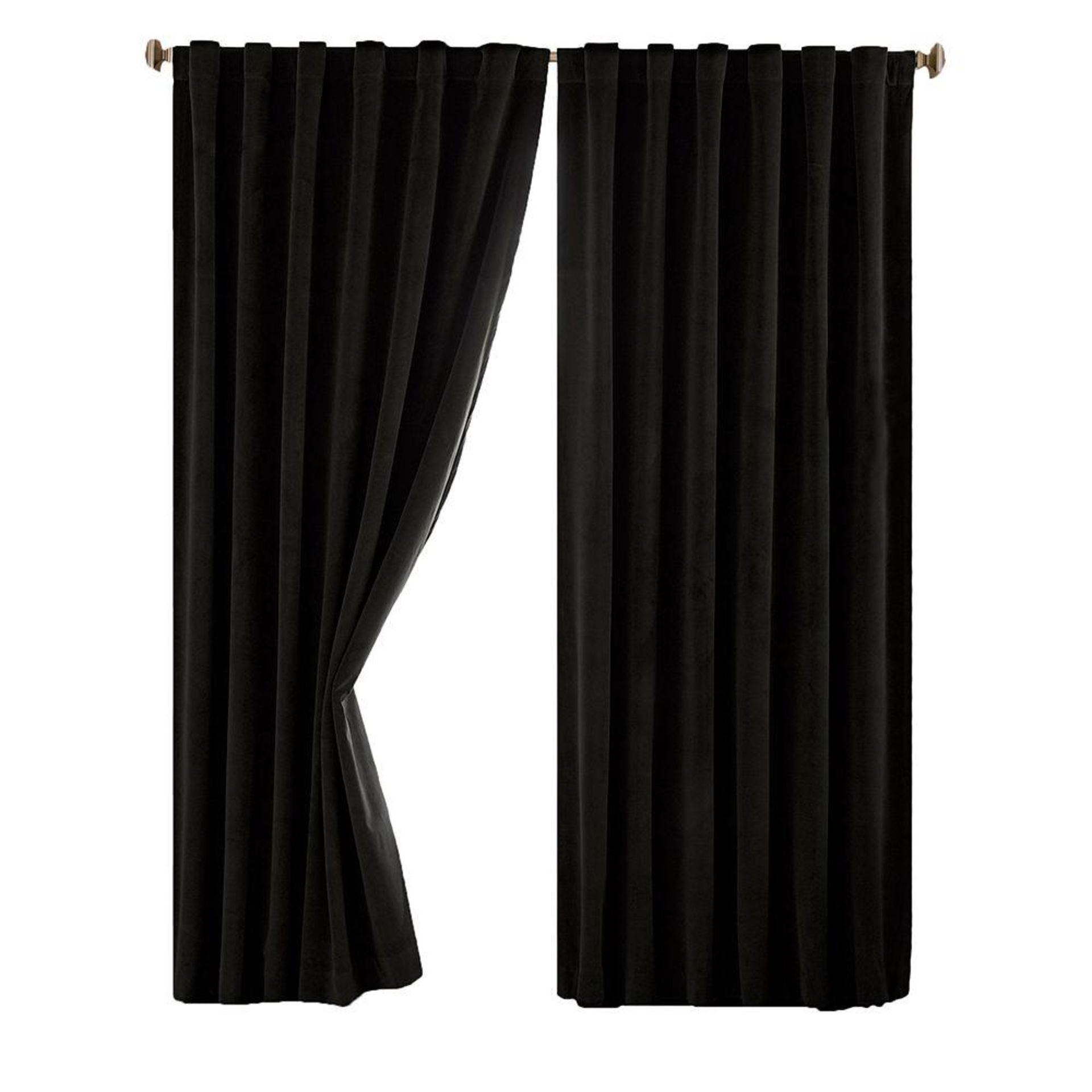 Timothy Oulton Velvet Black Curtains Each panel 136 X 380cm RRP £880 - Image 2 of 2