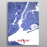 New York Metropolitan Blue Topography Map Large Vivid Metal Mounted Map Neatly Organises Urban