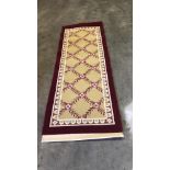 Wool Carpet Runner Gold Ground With Cream And Burgundy Repeating Pattern 80 x 200cm