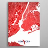New York Metropolitan Red Topography Map Large Vivid Metal Mounted Map Neatly Organises Urban