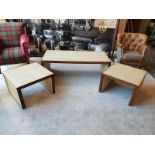 Peyton Nesting Coffee Table – A Set Of 3 Waterfall Style Oak Tables In Ivory Shagreen With Oak