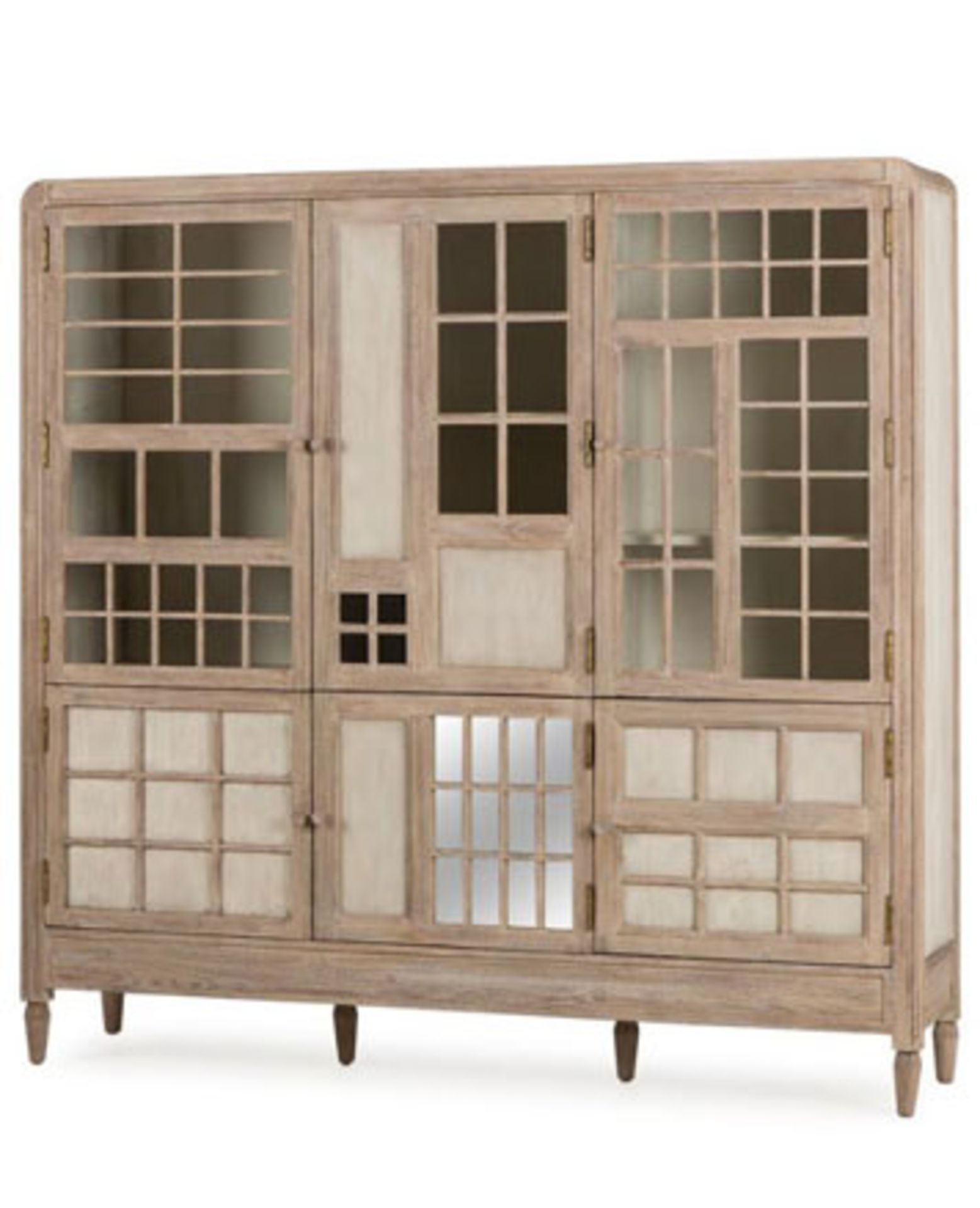 Vitrine Cabinet This grand vitrine cabinet is carved from poplar hardwood with a natural finish. The