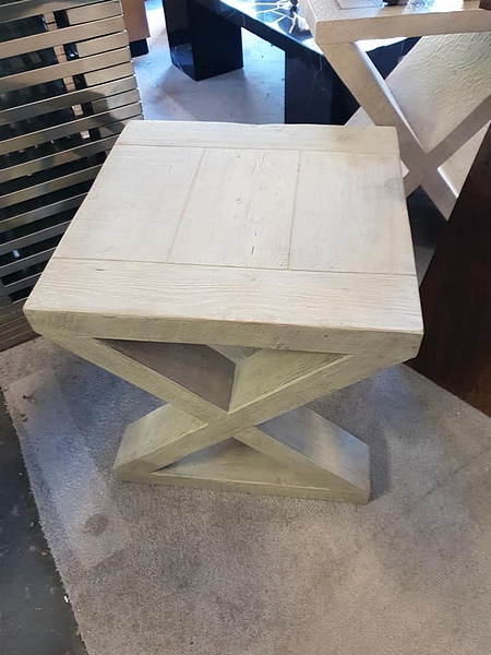 Salvage X Frame Side Table Handcrafted From Unfinished, Salvaged Solid Pine Timbers From 100-Year-