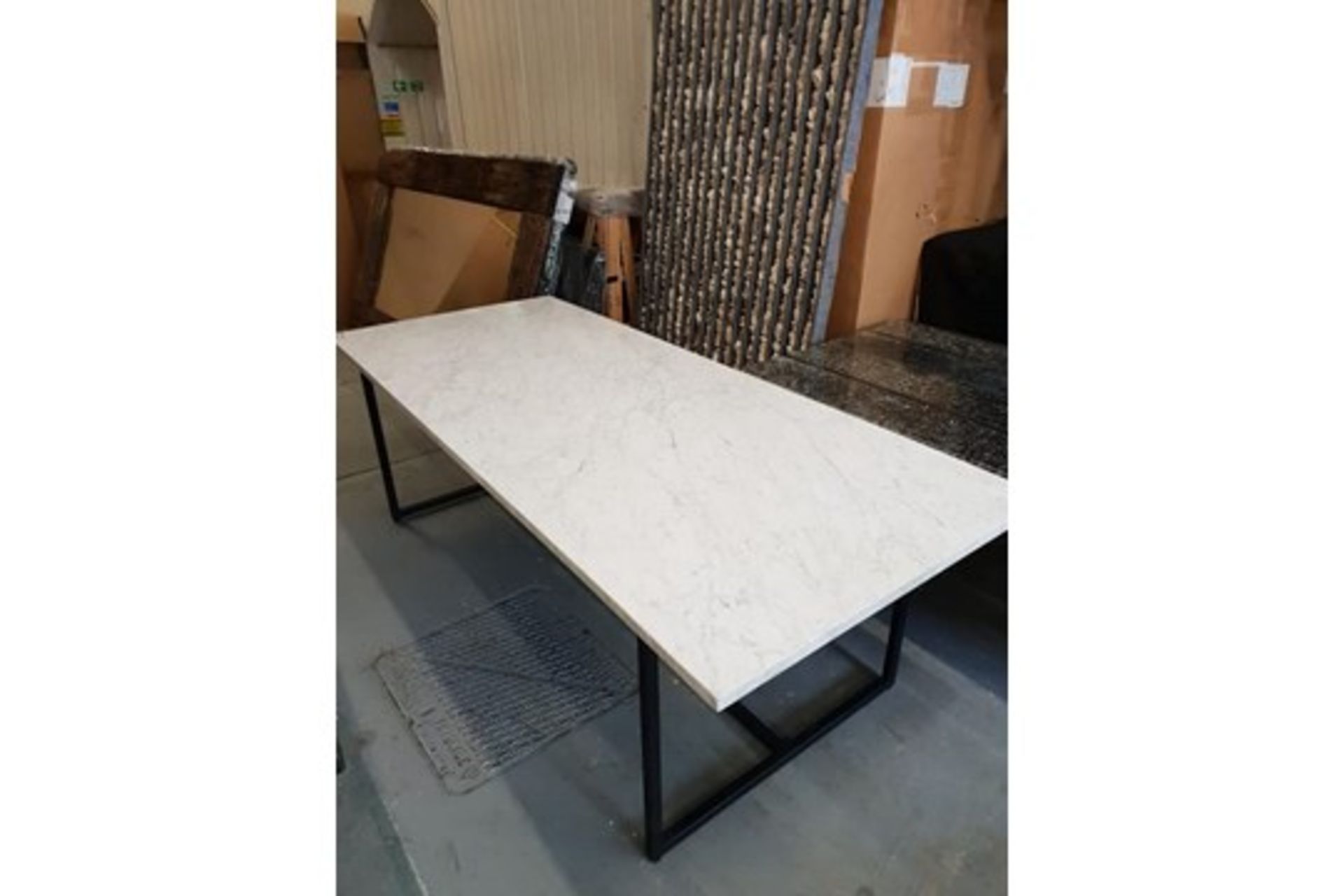 Horizon Marble Dining Table White Honed Marble And Matt Black Steel Frame The Ultimate