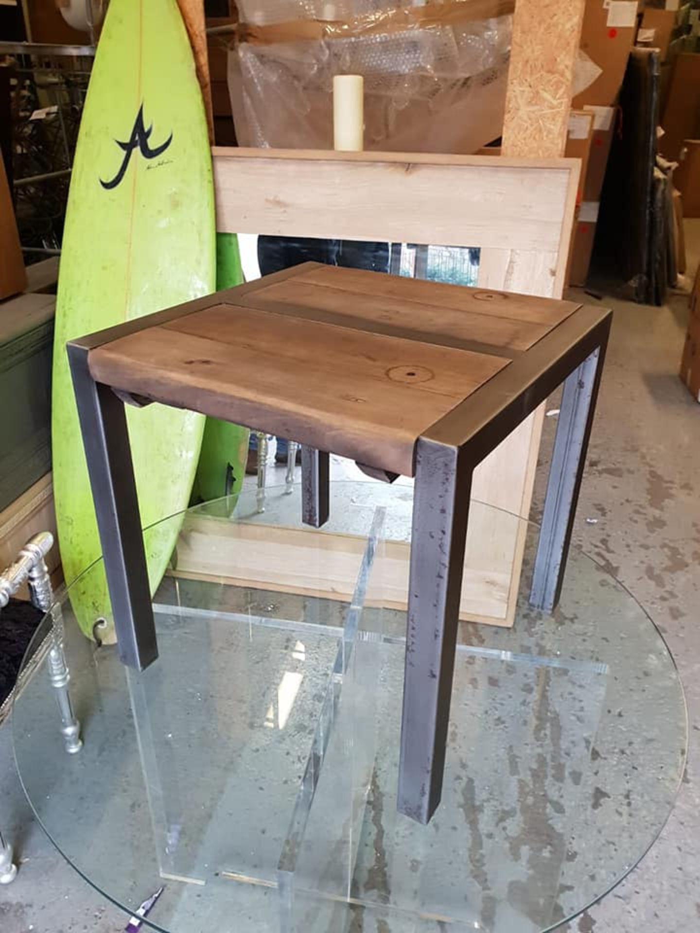 Foundry Bobbin Side Table Iron and Old Door Oak Top 50 x 50 x 50cm - Image 2 of 2