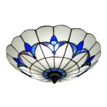 Art Deco Flush Mount Ceiling Pendant Coloured Glass Victorian Blue & White Lattice Shade Design