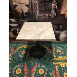 Bobbin Wine Tasting Table Honed White Marble Top With Cast Iron Plinth Base 70 x 70 x 73cm