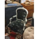 A PAIR Of Baroque Style Arm Chairs In Silver Painted Frame With Black Velvet Upholstery 60 X 45 X