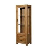 Montana LHF Single Glazed Cupboard Unit Nibbed Oak Features Streamline Design With Brass Cup Handles