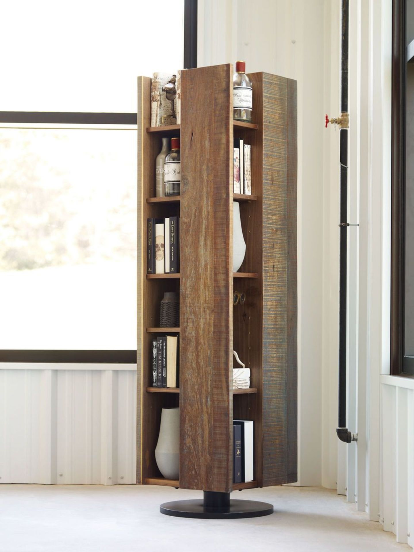 Ruel Swivel Bookcase Swivel Bookcase In Brazilian Peroba Wood And Walnut Veneered Shelves Black