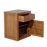 Montana LHF Cupboard Unit Nibbed Oak Features Streamline Design With Brass Cup Handles And