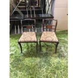 A Set Of 2 x Victoria Styled Chairs Mahogany Frame Features An Carved And Turned Crest Rail Over A