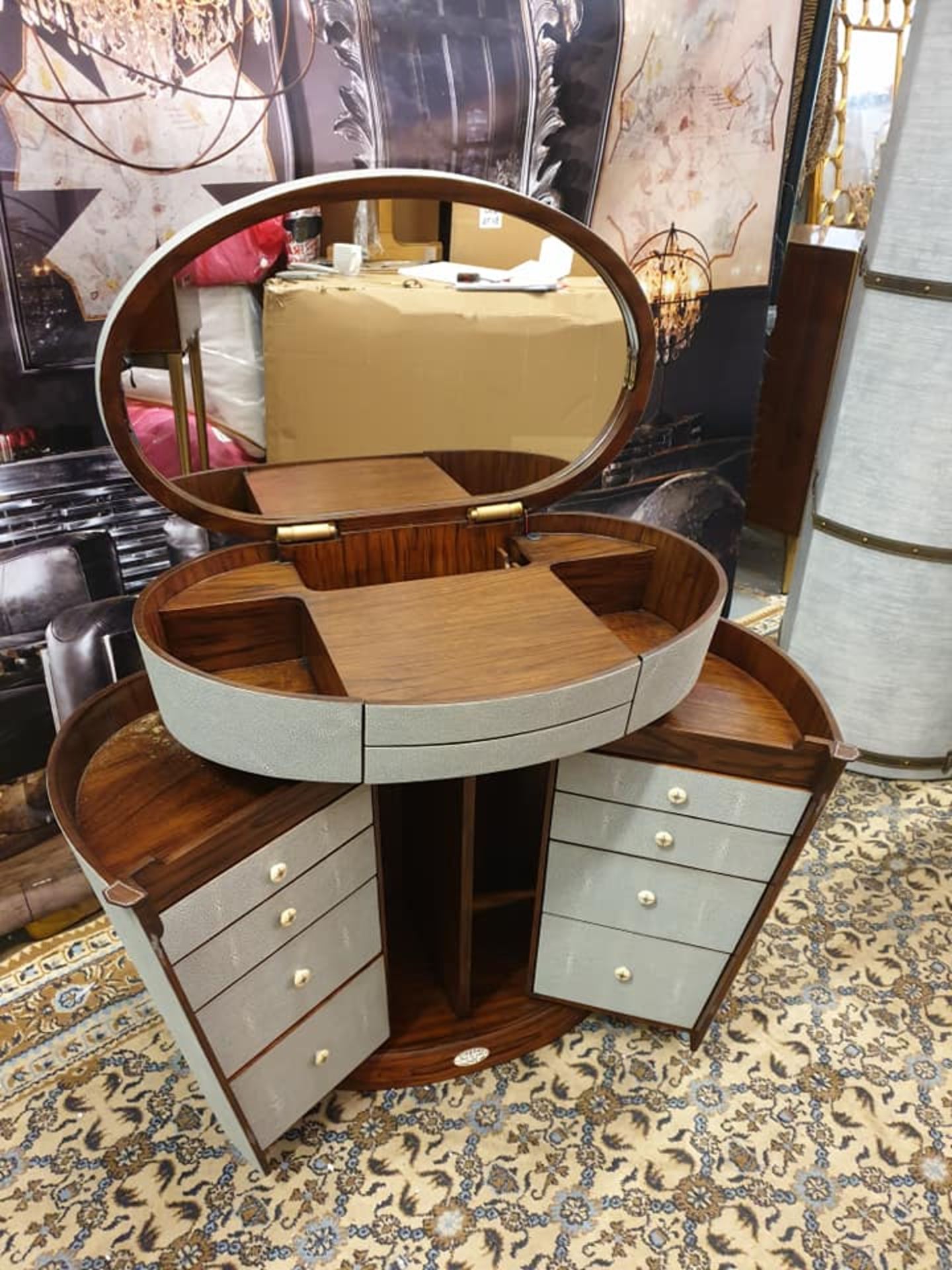 Starbay Marie Galante Vanity / Makeup Trunk Shagreen Leather A flip-up top opens to ovoid mirror