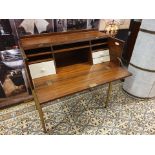 Starbay Acacia Walnut campaign writing desk with Brass trim and brass legs with leather strapping