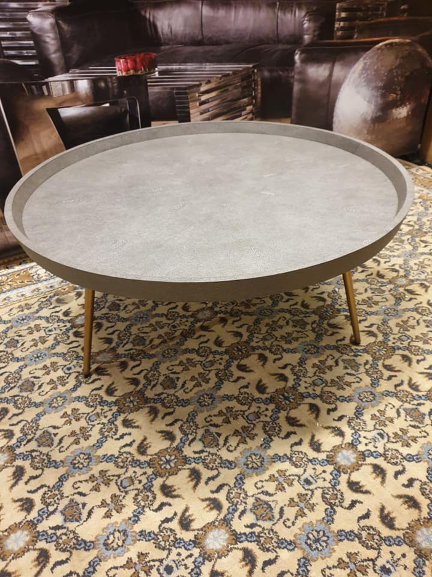 Starbay Grey Shagreen Cofffee Table top mounted on four brass legs 900 x 410mm