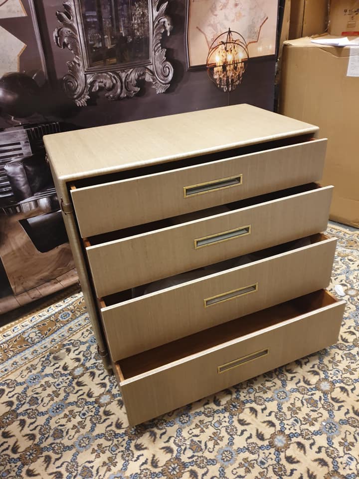 Starbay Sisal 4 drawer chest with brass inlay and leather strapping work of celebrated British - Image 3 of 4